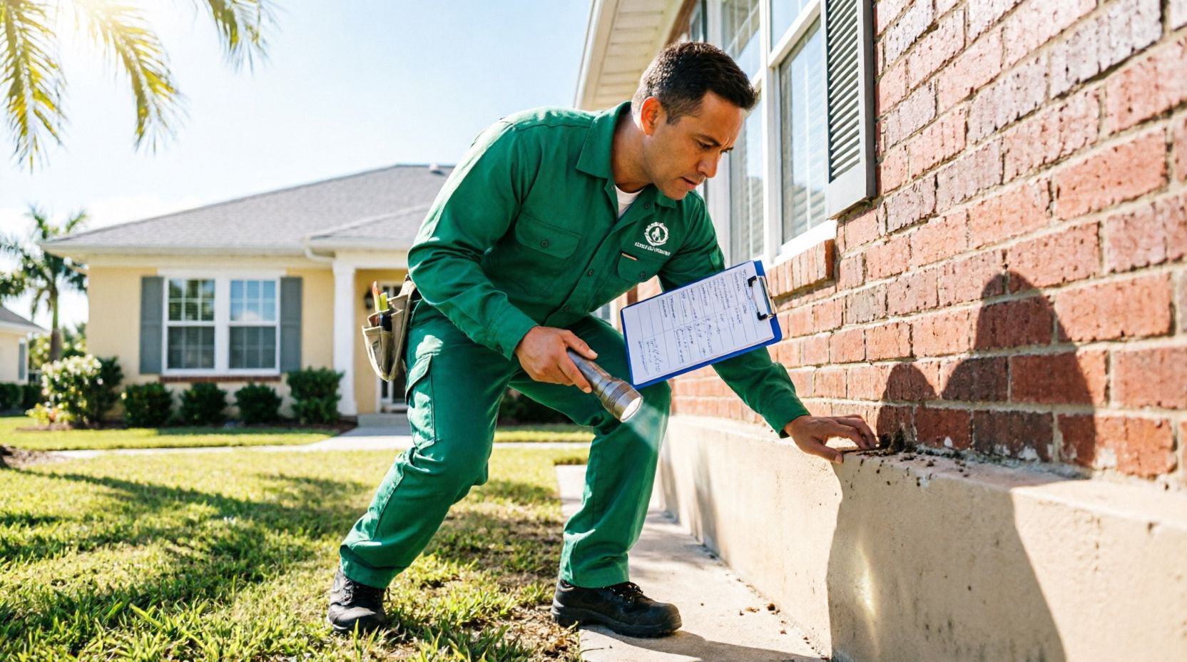 Local pest control expert inspecting property